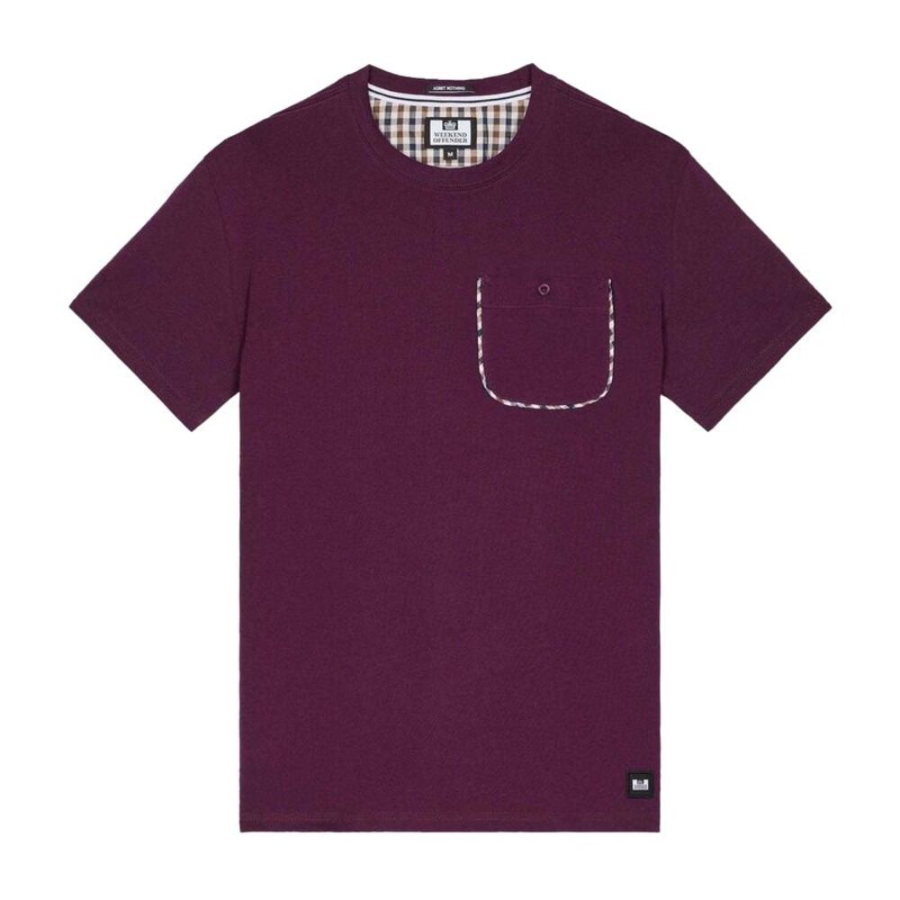 Weekend Offender Mens Sutton Checked Chest Pocket T-Shirt / Berry